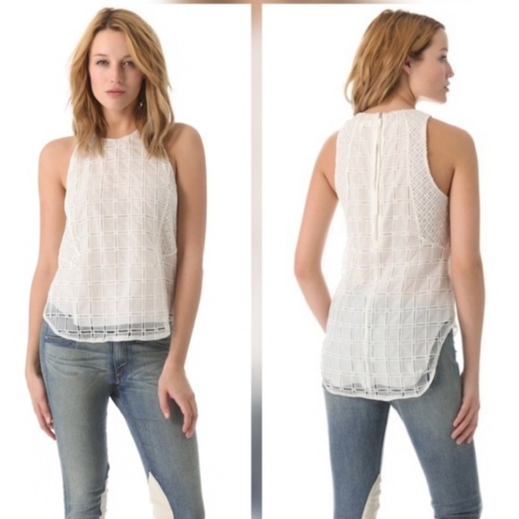 Rag & Bone Adeline Silk Grid Sleeveless Blouse - Picture 1 of 9